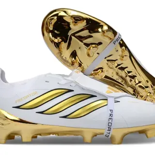 Adidas Predator White and Metallic Gold Firm-Ground Soccer Shoes