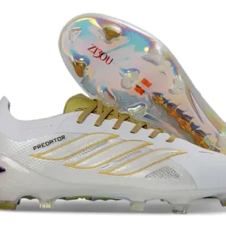 Adidas Predator White Gold Holographic Firm-Ground Soccer Shoes