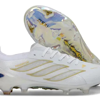 Adidas Predator White Gold Low-Cut Lace-Up Iridescent Soleplate Firm-Ground Soccer Shoes