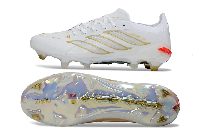 Adidas Predator White Gold Low-Cut Lace-Up Iridescent Soleplate Firm-Ground Soccer Shoes 6