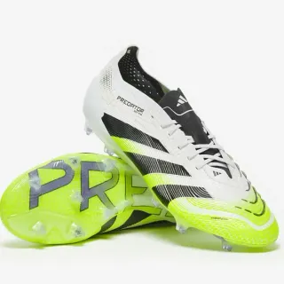 Adidas Predator White Yellow Synthetic Textured Upper Perforated Heel Counter Firm-Ground Soccer Shoes