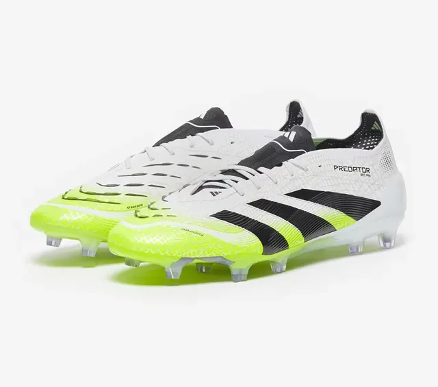 Adidas Predator Blanc Jaune Synthétique Tige Texturée Contrefort Perforé Chaussures de Football Gazon Artificiel 2