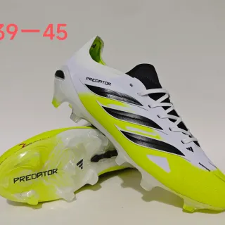 Adidas Predator पीला काला नियोन फ्लुओ ऊपरी धारीदार ओवरले फर्म ग्राउंड फुटबॉल जूते
