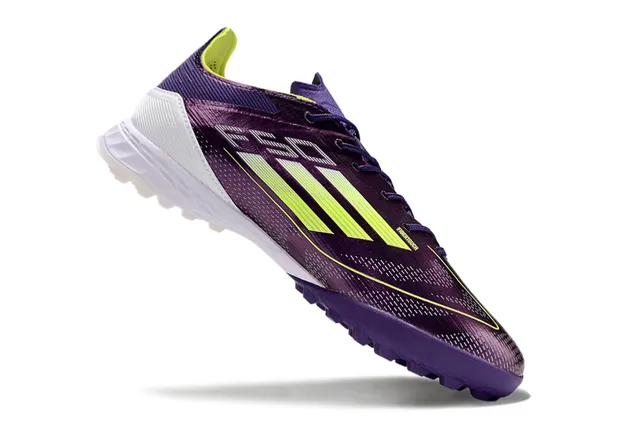 Adidas Roxo Amarelo Sintético Superior Neon Três Listras Marca Grama Artificial Sapatos de Futebol 2