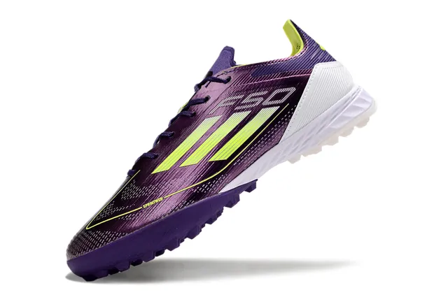 Adidas Roxo Amarelo Sintético Superior Neon Três Listras Marca Grama Artificial Sapatos de Futebol 3