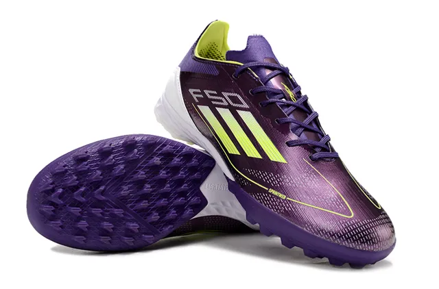 Adidas Roxo Amarelo Sintético Superior Neon Três Listras Marca Grama Artificial Sapatos de Futebol 4
