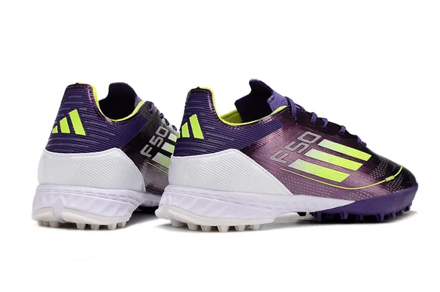 Adidas Roxo Amarelo Sintético Superior Neon Três Listras Marca Grama Artificial Sapatos de Futebol 5