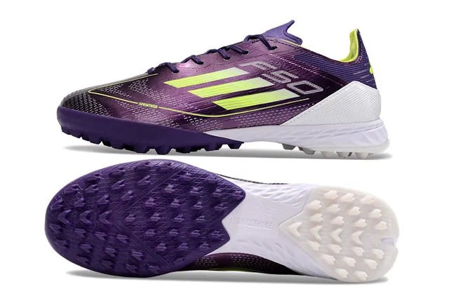 Adidas Roxo Amarelo Sintético Superior Neon Três Listras Marca Grama Artificial Sapatos de Futebol 6