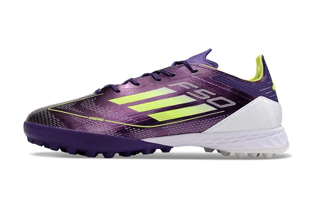 Adidas Roxo Amarelo Sintético Superior Neon Três Listras Marca Grama Artificial Sapatos de Futebol 7