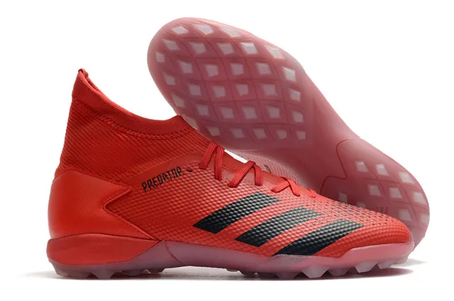 Adidas أحمر أسود عالي القطع كولار ملائم للجوارب نظام الرباط غير المتزامن عشب اصطناعي أحذية كرة قدم 14
