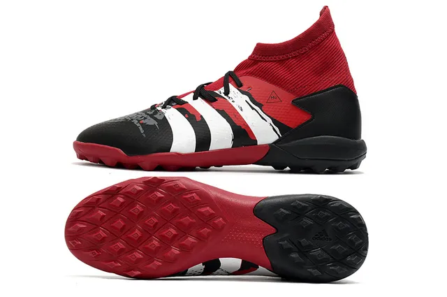 Adidas أحمر أسود عالي القطع كولار ملائم للجوارب نظام الرباط غير المتزامن عشب اصطناعي أحذية كرة قدم 21