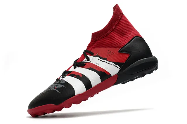 Adidas أحمر أسود عالي القطع كولار ملائم للجوارب نظام الرباط غير المتزامن عشب اصطناعي أحذية كرة قدم 23