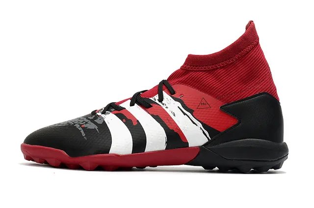 Adidas أحمر أسود عالي القطع كولار ملائم للجوارب نظام الرباط غير المتزامن عشب اصطناعي أحذية كرة قدم 24