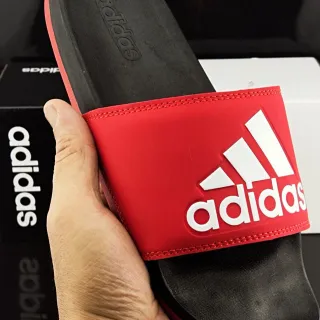 Adidas लाल काला चौड़ा एक पट्टी मोल्डेड फुटबेड चप्पल