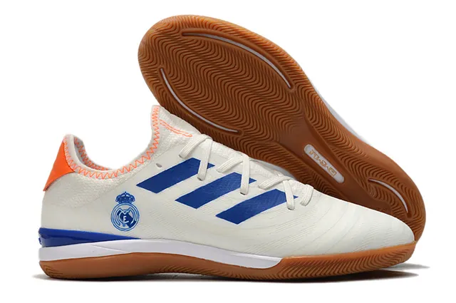 Adidas Vermelho Marinho Knit Upper Três Rayas Panel Lateral Sapatos de Futebol Indoor 4
