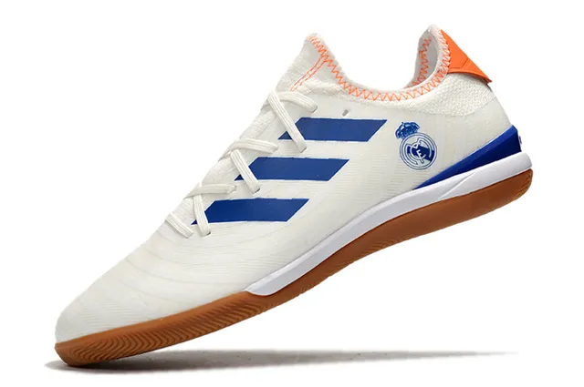 Adidas Vermelho Marinho Knit Upper Três Rayas Panel Lateral Sapatos de Futebol Indoor 7