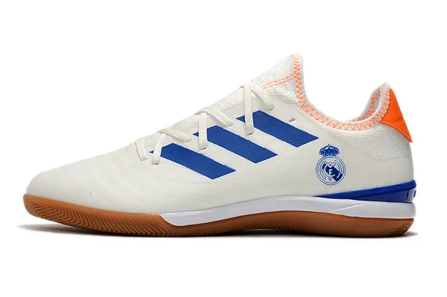Adidas Vermelho Marinho Knit Upper Três Rayas Panel Lateral Sapatos de Futebol Indoor 8
