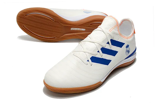 Adidas Vermelho Marinho Knit Upper Três Rayas Panel Lateral Sapatos de Futebol Indoor 9