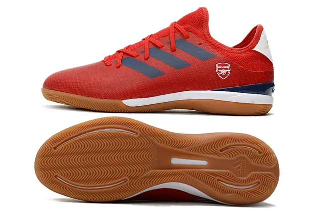 Adidas Vermelho Marinho Knit Upper Três Rayas Panel Lateral Sapatos de Futebol Indoor 23
