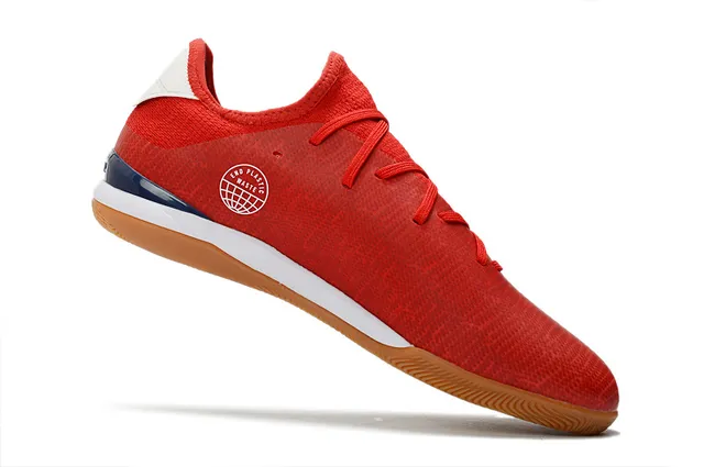 Adidas Vermelho Marinho Knit Upper Três Rayas Panel Lateral Sapatos de Futebol Indoor 24