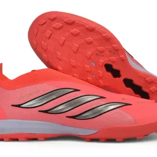 Adidas Red Silver Low-Cut Sock-Fit Collar Synthetic Textured Upper Turf Soccer Shoes