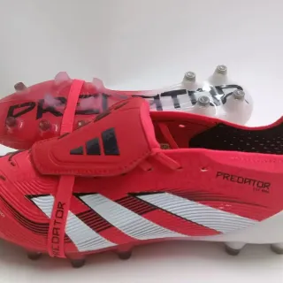 Adidas Red White Laceless Strap Closure Hybrid-Touch Textured Upper Firm-Ground Soccer Shoes