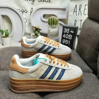 Adidas Samba Beige Blue Suede Upper Gum Platform Sole Lifestyle Sneakers