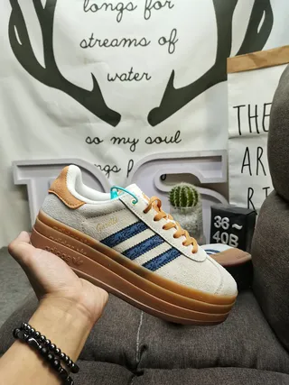 Adidas Samba Beige Blue Suede Upper Gum Platform Sole Lifestyle Sneakers 5