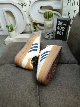 Adidas Samba Beige Blue Suede Upper Gum Platform Sole Lifestyle Sneakers 6