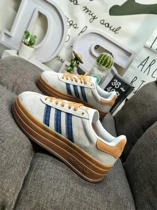 Adidas Samba Beige Blue Suede Upper Gum Platform Sole Lifestyle Sneakers 7