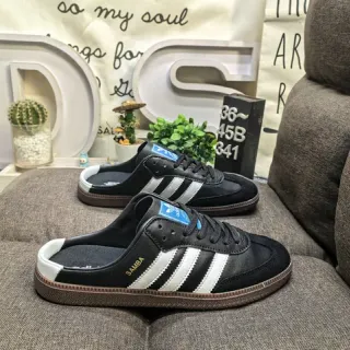 Adidas Samba 黑色白色 后空穆勒 系带 鞋面 乐福鞋