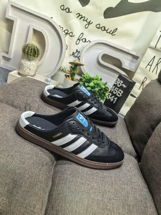Adidas Samba Black White Open-Back Mule Lace-Up Vamp Loafer 9