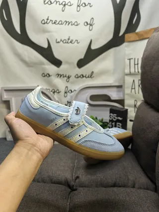 Adidas Samba Light Blue Laceless T-Strap Lifestyle Sneakers 5