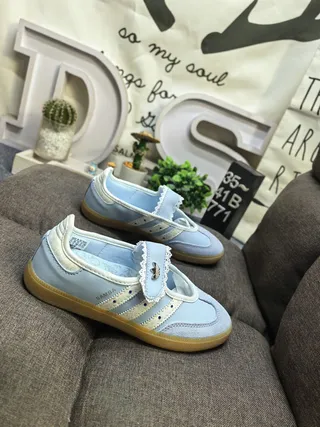 Adidas Samba Light Blue Laceless T-Strap Lifestyle Sneakers 9