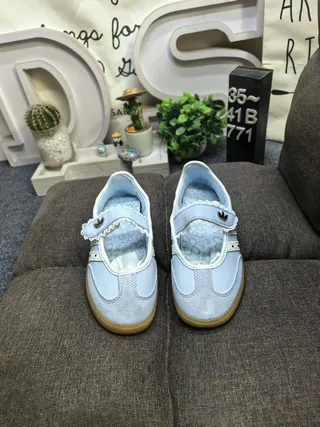 Adidas Samba Light Blue Laceless T-Strap Lifestyle Sneakers 10