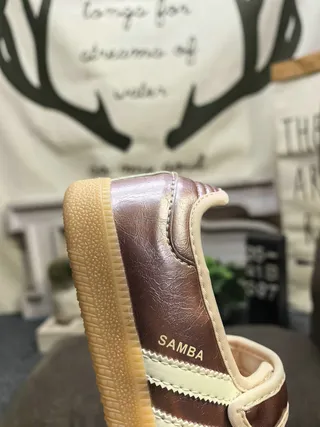 Adidas Samba Chaussures Mary Jane en marron métallique avec rayures off-white 3