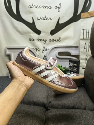 Adidas Samba Chaussures Mary Jane en marron métallique avec rayures off-white 5