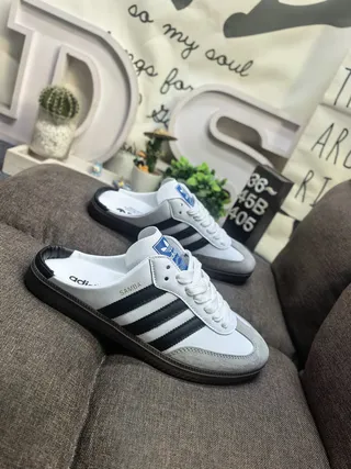 Adidas Samba Slip-On White Black Gray Loafers 9
