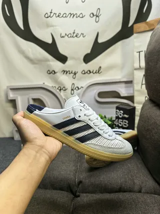 Adidas Samba White and Navy Mesh Lifestyle Sneakers 5