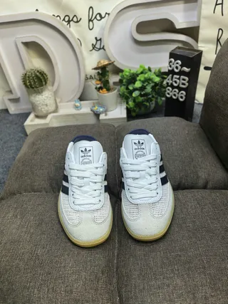 Adidas Samba White and Navy Mesh Lifestyle Sneakers 10