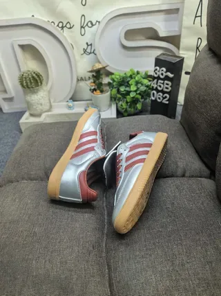 Adidas Silver Burgundy Metallic Leather Three Stripes Lifestyle Sneakers 6