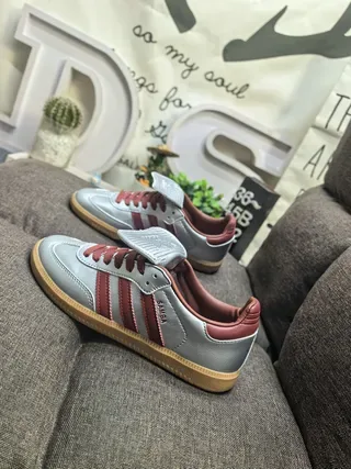 Adidas Silver Burgundy Metallic Leather Three Stripes Lifestyle Sneakers 7