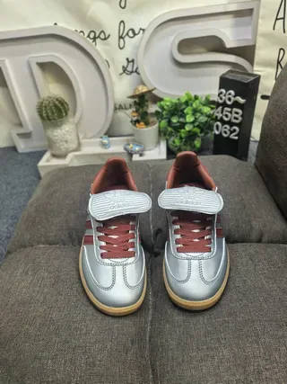 Adidas Silver Burgundy Metallic Leather Three Stripes Lifestyle Sneakers 10
