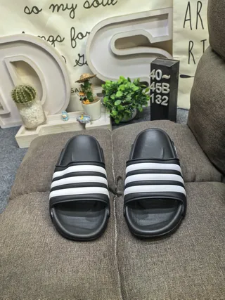 Adidas Slide Black and White Slippers 10