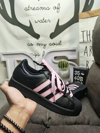 Adidas Superstar Black and Pink Lifestyle Sneakers 5