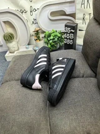 Adidas Superstar Black and Pink Stripe Lifestyle Sneakers 6