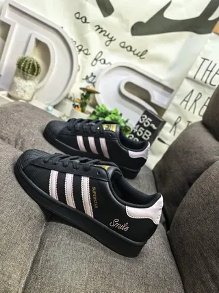 Adidas Superstar Black and Pink Stripe Lifestyle Sneakers 7