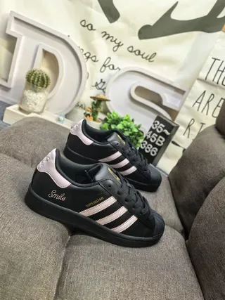 Adidas Superstar Black and Pink Stripe Lifestyle Sneakers 9