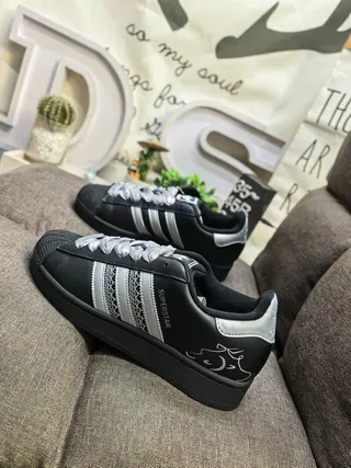 Adidas Superstar Black and Silver Metallic Lifestyle Sneakers 7