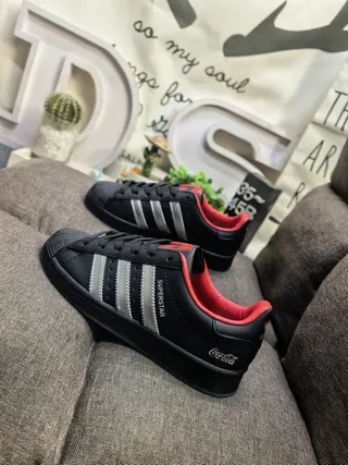 Adidas Superstar Black Red Shell-Toe Metallic Stripes Lifestyle Sneakers 7